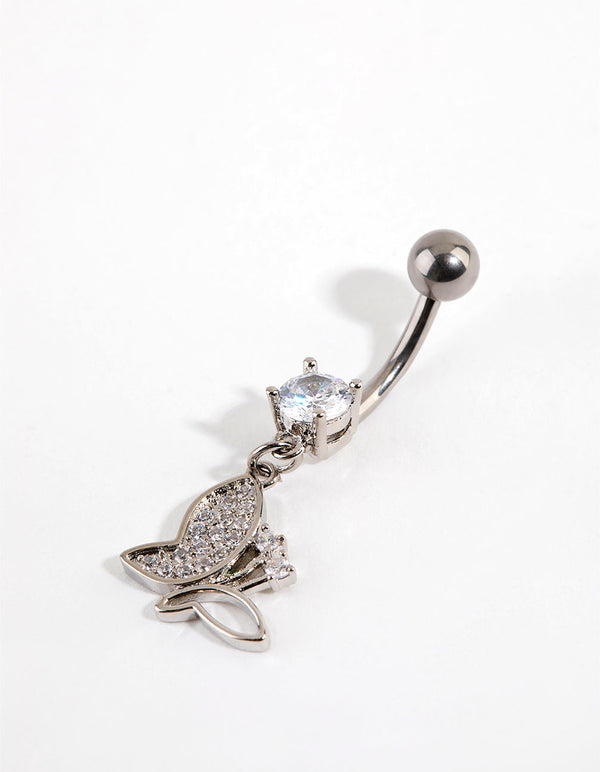 Titanium Cubic Zirconia Butterfly Drop Belly Bar