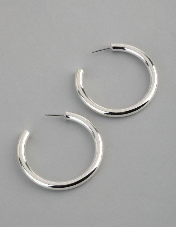 Silver Plated Brass Solid Classic Hoop Earrings