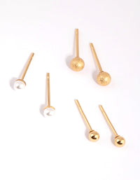 Gold Plated Surgical Steel Textured Ball Stud Earring Pack - link has visual effect only