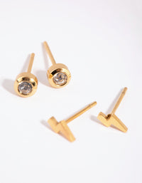 Gold Plated Surgical Steel Lightning Bolt Stud Earring Set - link has visual effect only