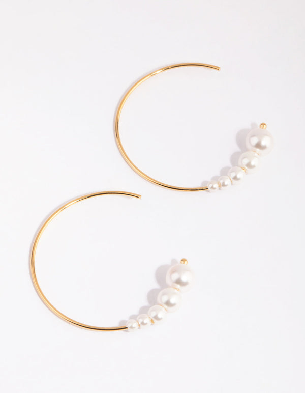 Gold Plated Sterling Silver Fine Pearl Hoop Earrings
