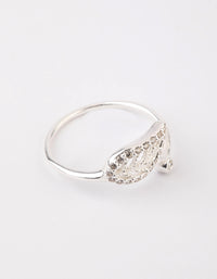 Sterling Silver Diamante Leaf Open Ring - link has visual effect only