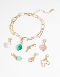 Gold Semi-Precious Charm Bracelet Set - link has visual effect only