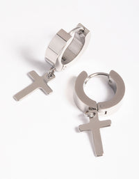 Surgical Steel Cross Huggie Hoop Earrings - link has visual effect only