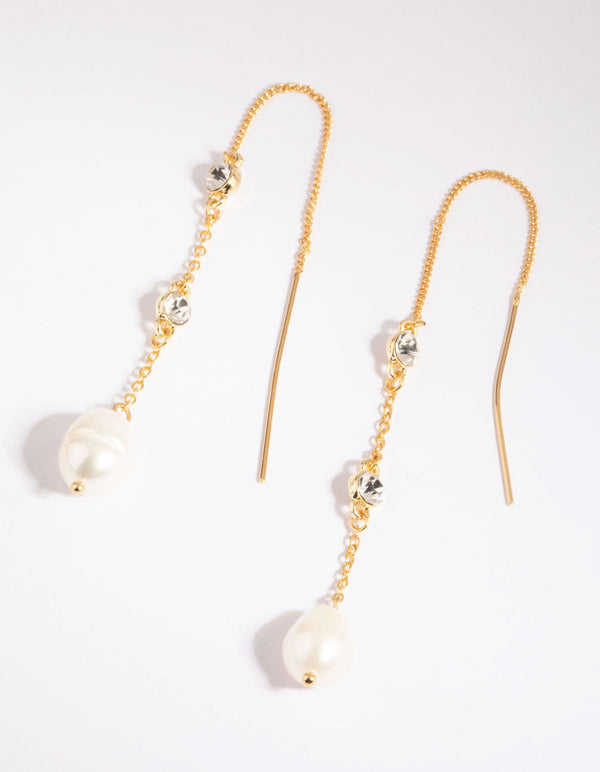 Gold Plated Thread-Through Earrings with Freshwater Pearls - Lovisa