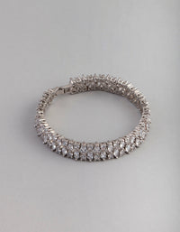 Silver Cubic Zirconia Oval Bracelet - link has visual effect only