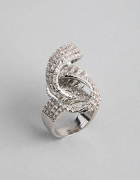 Rhodium Cubic Zirconia Cup Chain Knot Ring - link has visual effect only