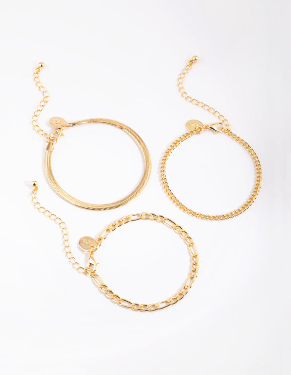 Gold Plated Snake Chain Bracelet Pack