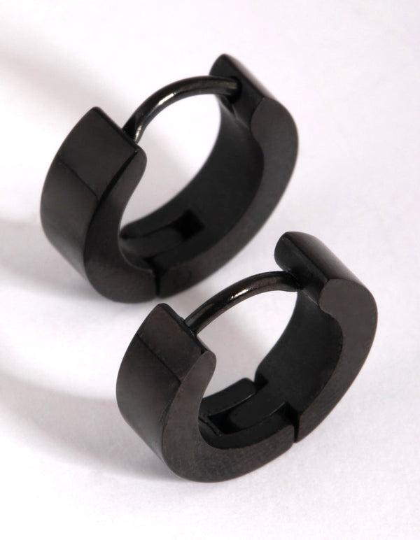 Matte Black Wide Huggie Hoop Earrings