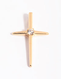 Gold Plated Cross Charm with Cubic Zirconia - link has visual effect only