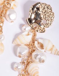 Gold Shell & Pearl Drop Earrings - link has visual effect only