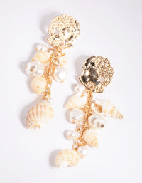 Gold Shell & Pearl Drop Earrings - link has visual effect only
