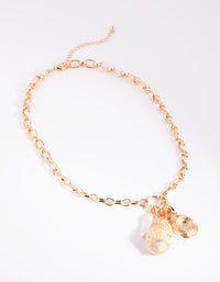 Gold Shell & Pearl Pendant Necklace - link has visual effect only