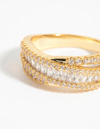 Gold Plated Cubic Zirconia Crossover Baguette Ring - link has visual effect only