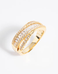 Gold Plated Cubic Zirconia Crossover Baguette Ring - link has visual effect only