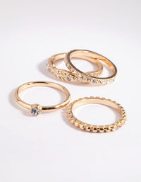 Gold Diamante Ring Stack 4-Pack - link has visual effect only