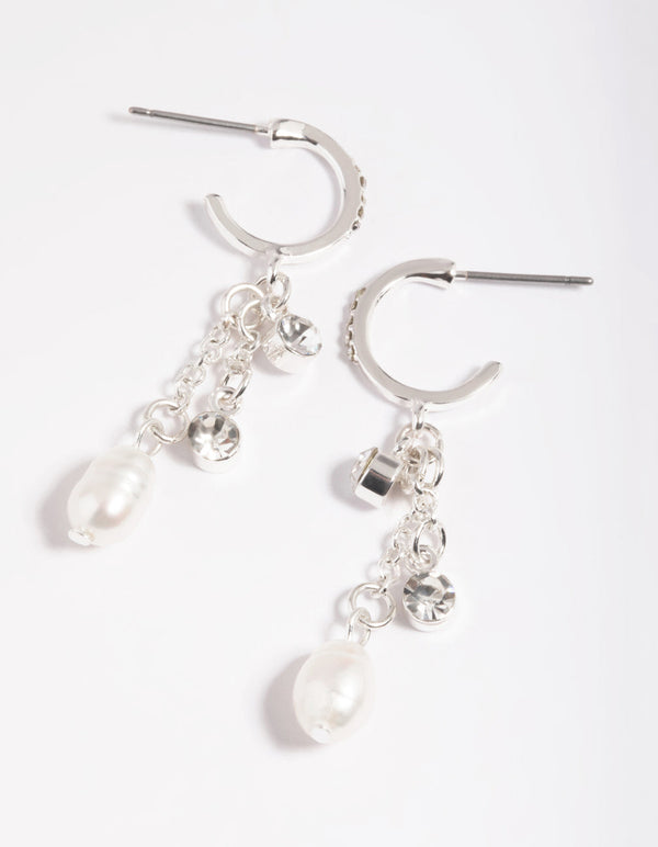 Silver Plated Freshwater Pearl Chain Drop Earrings