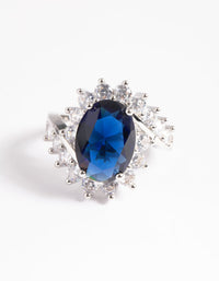 Rhodium Cubic Zirconia Vintage Sapphire Oval Ring - link has visual effect only