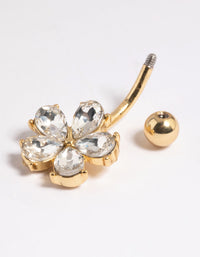 Gold Plated Surgical Steel Diamante Flower Belly Bar - link has visual effect only