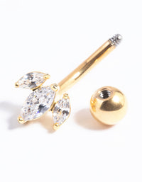 Gold Plated Surgical Steel Diamante Marquise Belly Bar - link has visual effect only