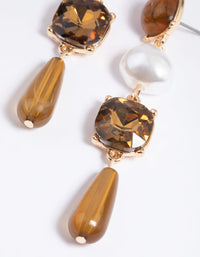 Brown Pearl & Diamante Mixed Drop Earrings - link has visual effect only