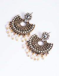 Antique Gold Diamante & Pearl Vintage Drop Earrings - link has visual effect only