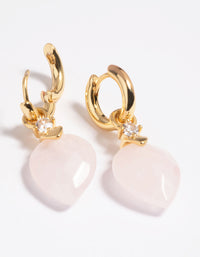 Gold Plated Cubic Zirconia & Rose Quartz Huggie Hoop Earrings - link has visual effect only