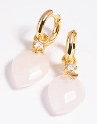 Gold Plated Cubic Zirconia & Rose Quartz Huggie Hoop Earrings - link has visual effect only