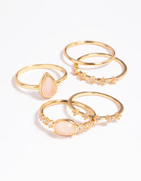 Gold Plated Rose Quartz & Cubic Zirconia Ring Stack Pack - link has visual effect only