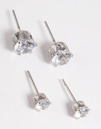 Rhodium Diamond Simulant Classic Stud Earring Set - link has visual effect only