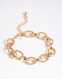 Gold Plated Oval Chain Layered Bracelet - link has visual effect only