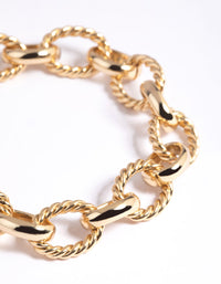 Gold Plated Oval Chain Layered Bracelet - link has visual effect only