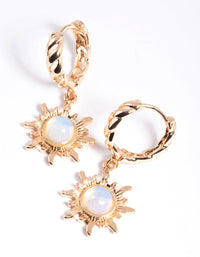 Gold Moonstone Celestial Huggie Hoop Earrings - link has visual effect only