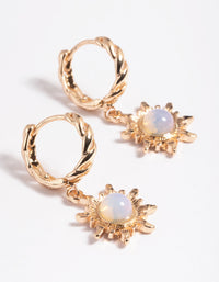 Gold Moonstone Celestial Huggie Hoop Earrings - link has visual effect only