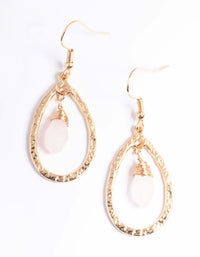 Gold Rose Quartz Small Double Teardrop Earrings - link has visual effect only