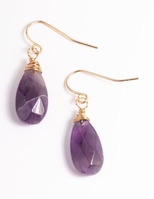 Gold Amethyst Wire Facet Drop Earrings