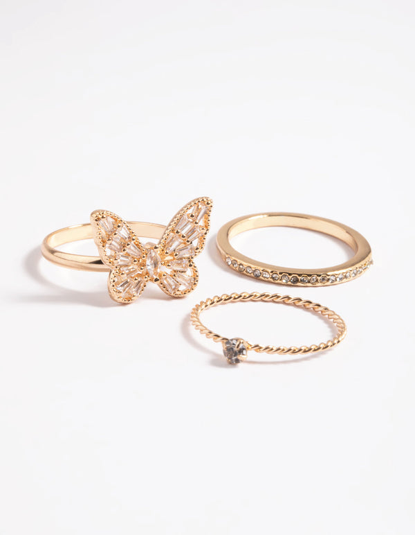 Gold Butterfly Ring Pack