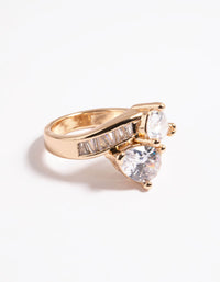 Gold Cubic Zirconia Pear Crossover Ring - link has visual effect only