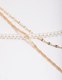 Gold Pearly Mix Chain 3 Row Necklace - link has visual effect only