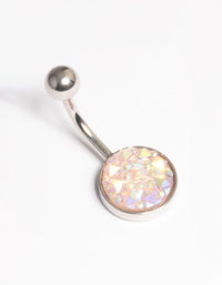 Surgical Steel Round Textured Crystal Belly Ring - link has visual effect only