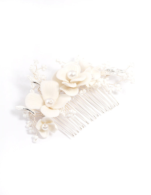 White Large Flower Hair Comb