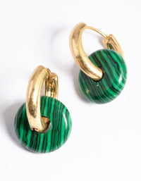 Worn Gold Green Disc Huggie Earrings - link has visual effect only