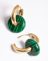 Worn Gold Green Disc Huggie Earrings - link has visual effect only