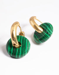 Worn Gold Green Disc Huggie Earrings - link has visual effect only