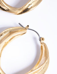 Worn Gold Textured Twist Hoop Earrings - link has visual effect only