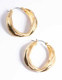 Worn Gold Textured Twist Hoop Earrings - link has visual effect only