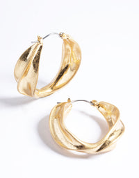 Worn Gold Textured Twist Hoop Earrings - link has visual effect only