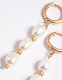 Worn Gold Freshwater Pearl Drop Huggie Earrings - link has visual effect only