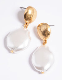 Worn Gold Dome Pearl Drop Earrings - link has visual effect only