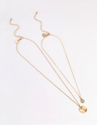 Worn Gold Green Teardrop & Disc Necklace - link has visual effect only